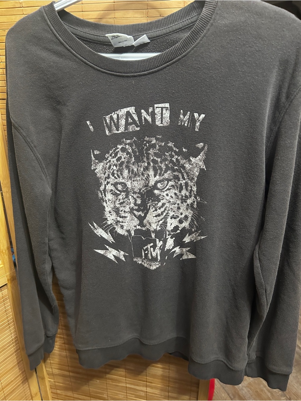 MTV Black Crewneck Sweatshirt with White Leopard Graphic